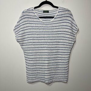 Lauren Ralph Lauren Blue White Striped Open Knit Short Sleeve coastal Top MP